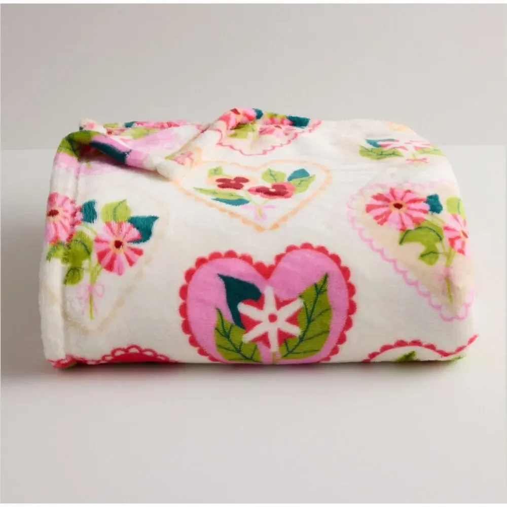Large Oversized Super Soft Plush Throw Blanket 60 x 72 inches NWT Heart Floral